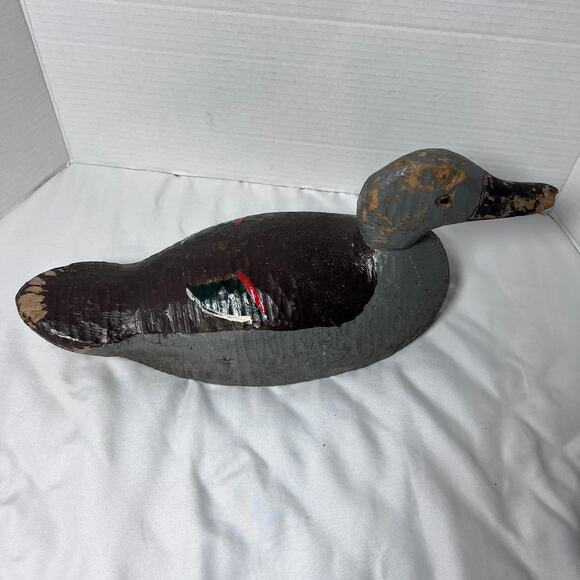 Mid 1900s VTG Hand Carved Wooden Mallard Duck Hunting Decoy Antique Metal Keel - Picture 12 of 14